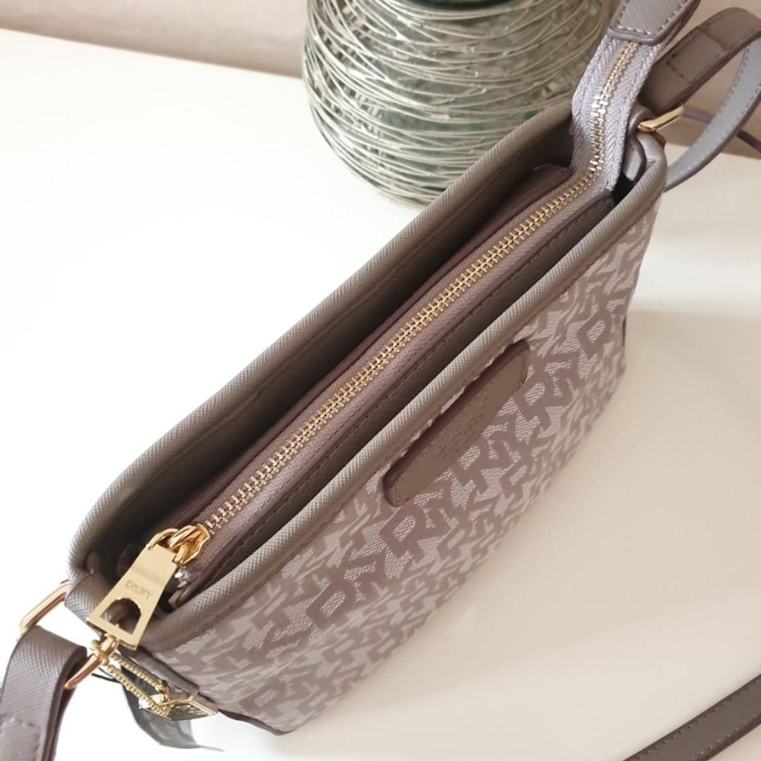 DKNY Ava Logo Canvas Crossbody Bag with Tag Grey, Women's Fashion