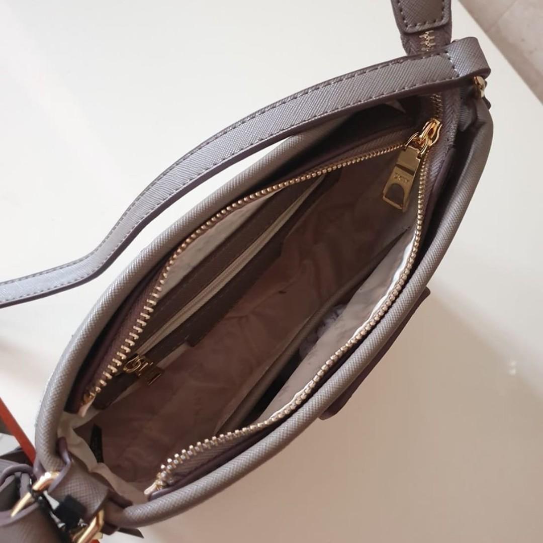 DKNY Ava Logo Canvas Crossbody Bag with Tag Grey, Women's Fashion