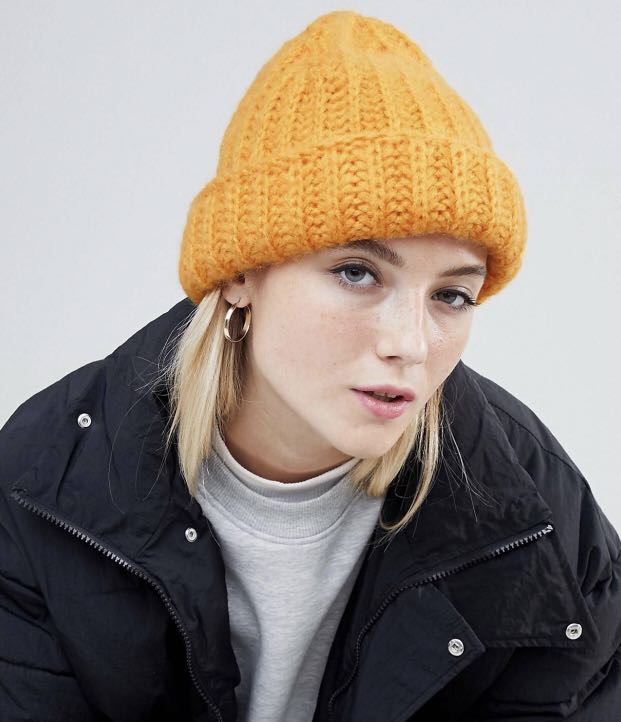 Mustard Yellow Knitted Beanie, Women's 