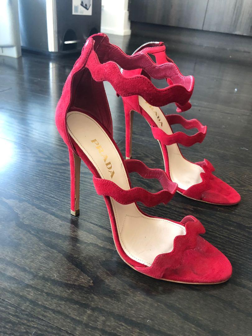 Prada Scalloped Suede Sandals Women s Fashion Shoes on Carousell