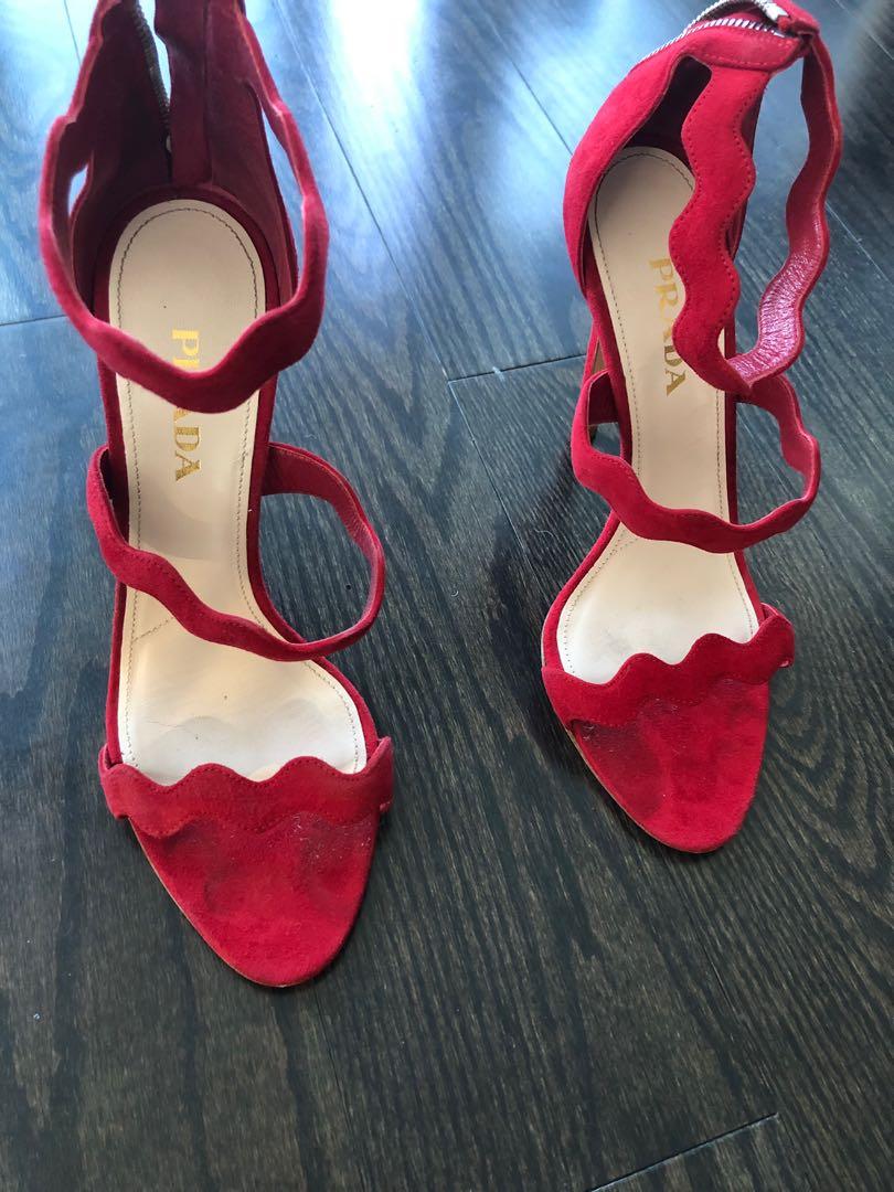 Prada Scalloped Suede Sandals Women s Fashion Shoes on Carousell