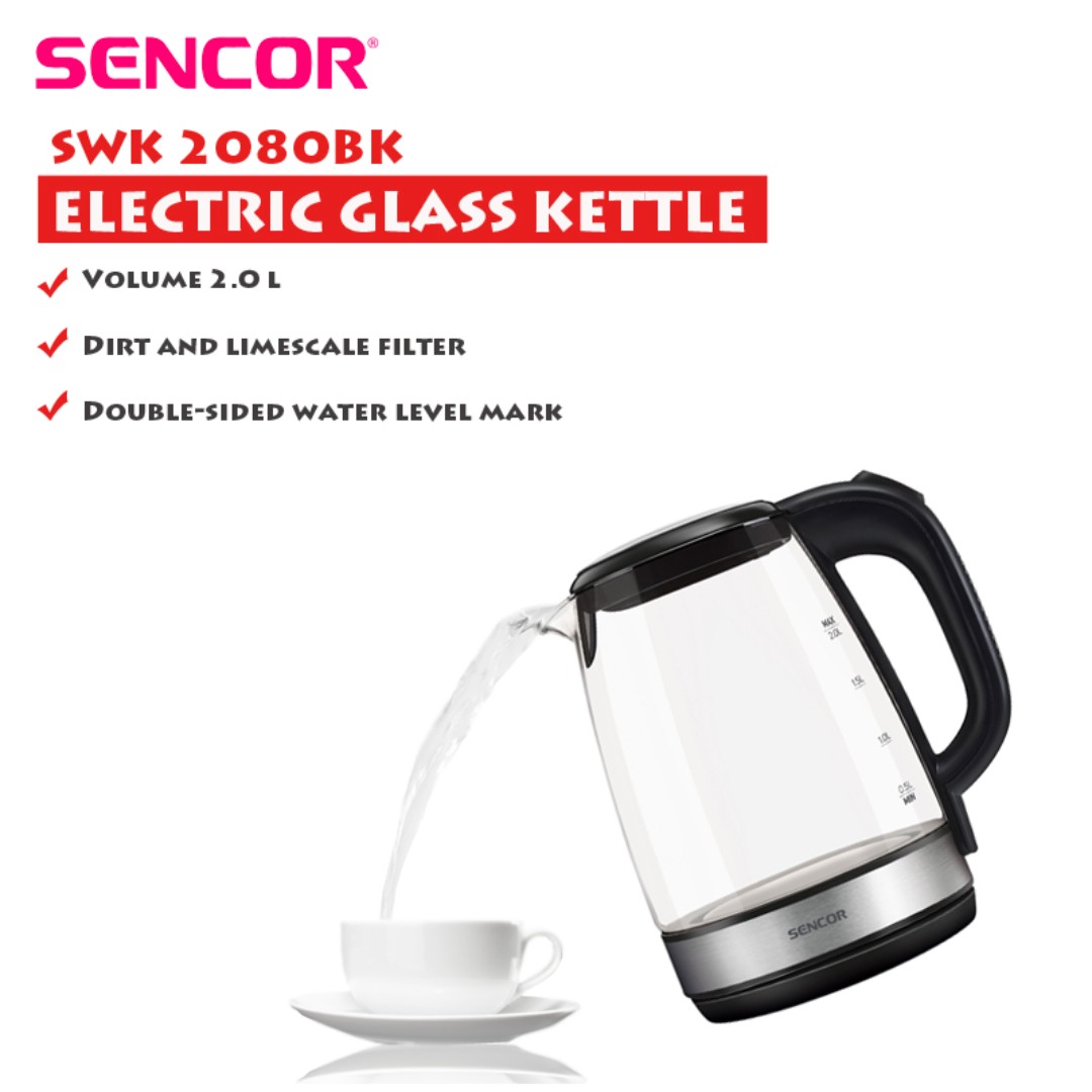 Sencor SWK2080BK Electric Glass Kettle Black, TV & Home Appliances