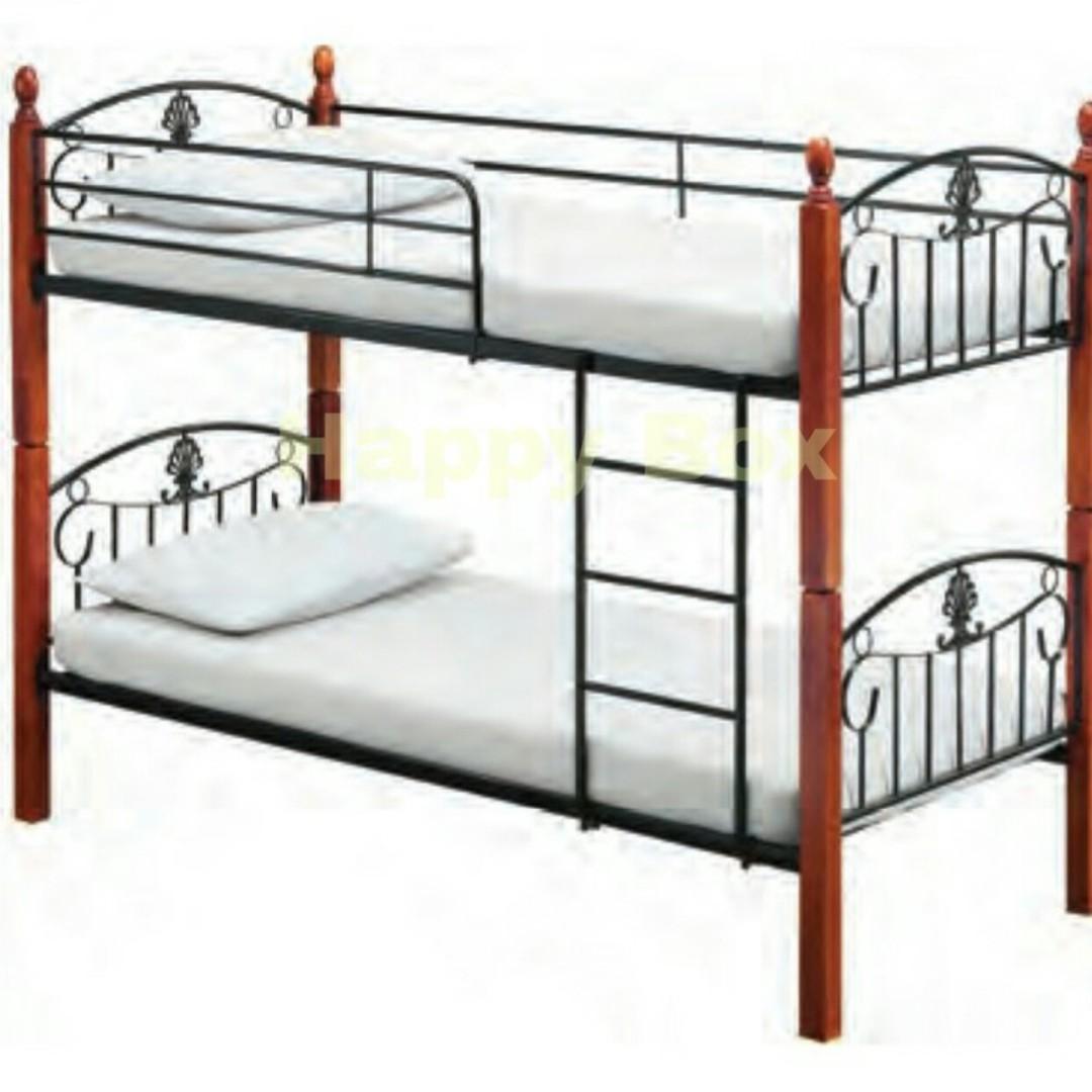 Wood Metal Heavy Duty Double Decker Bed Furniture Beds