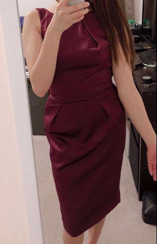Topshop Origami Satin Burgundy dress 