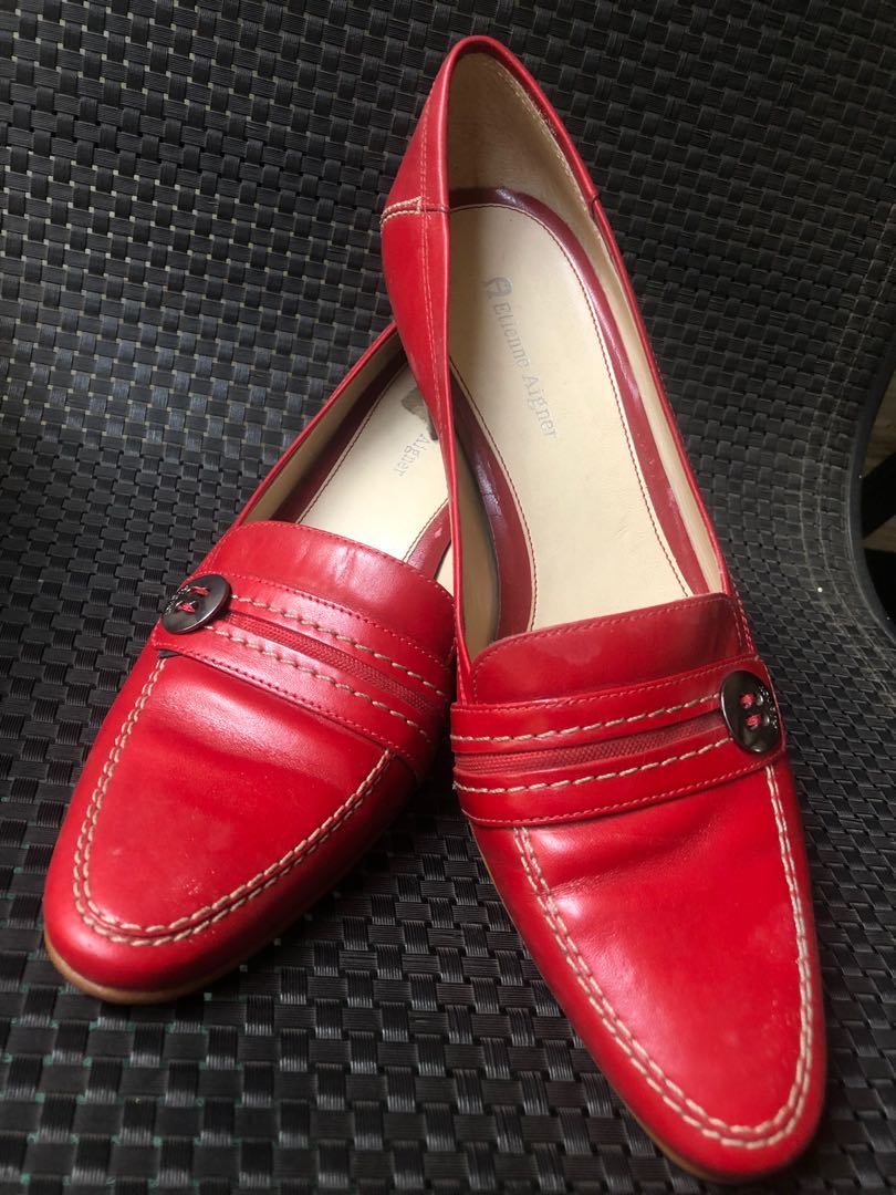 Aigner Red Shoes Leather Fesyen Wanita Sepatu Di Carousell