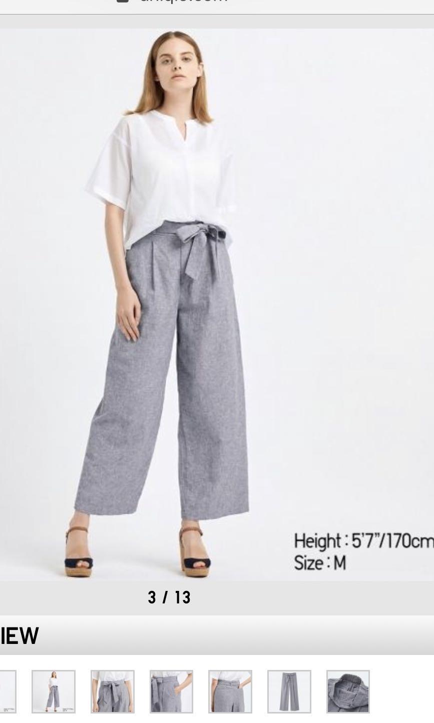 Women belted linen cotton wide straight pants online