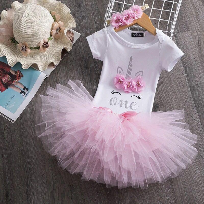 Instock Pink Unicorn 1st Birthday Clothes Set Headband