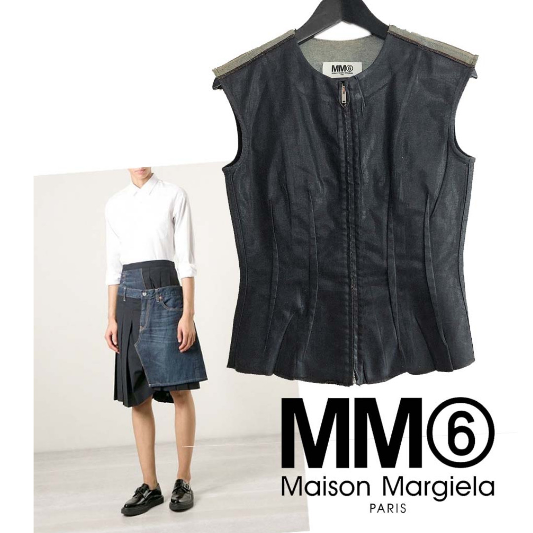 MM6 Laminated Denim Top, Luxury, Apparel on Carousell