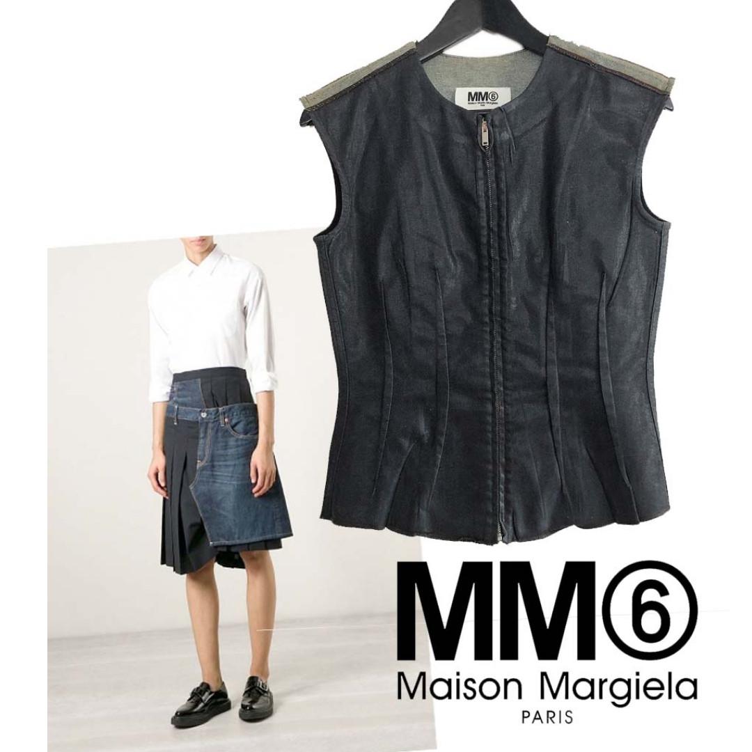 MM6 Laminated Denim Top, Luxury, Apparel on Carousell