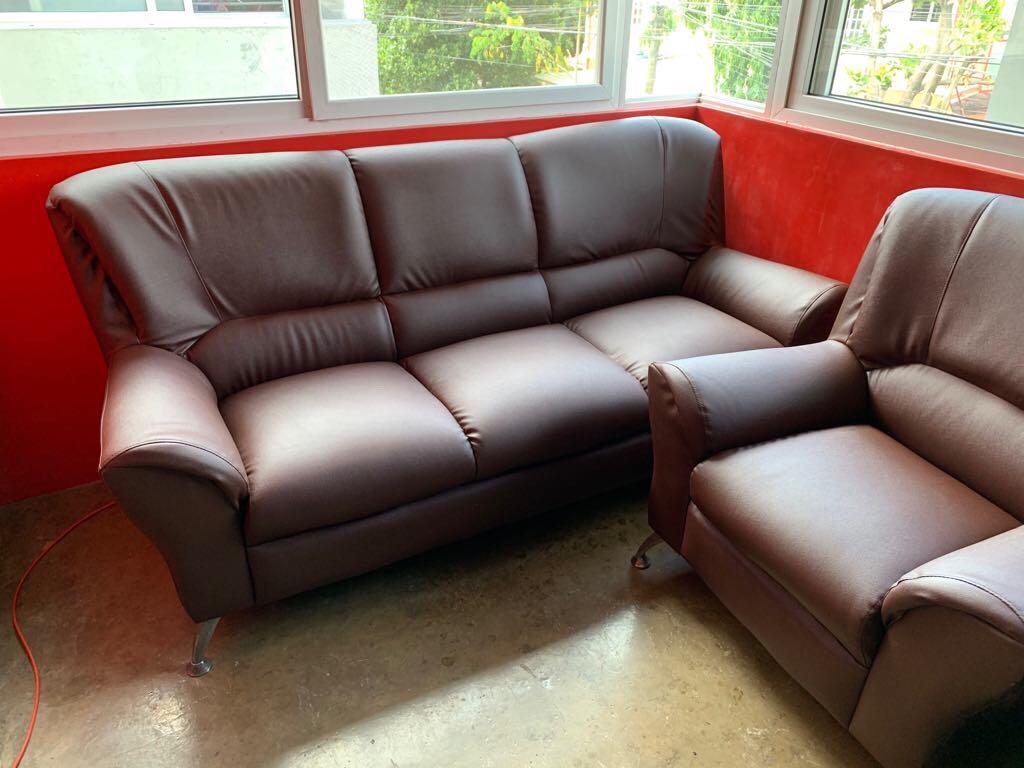 Newly Upholstered Brown Leather Sofa Set Home Furniture