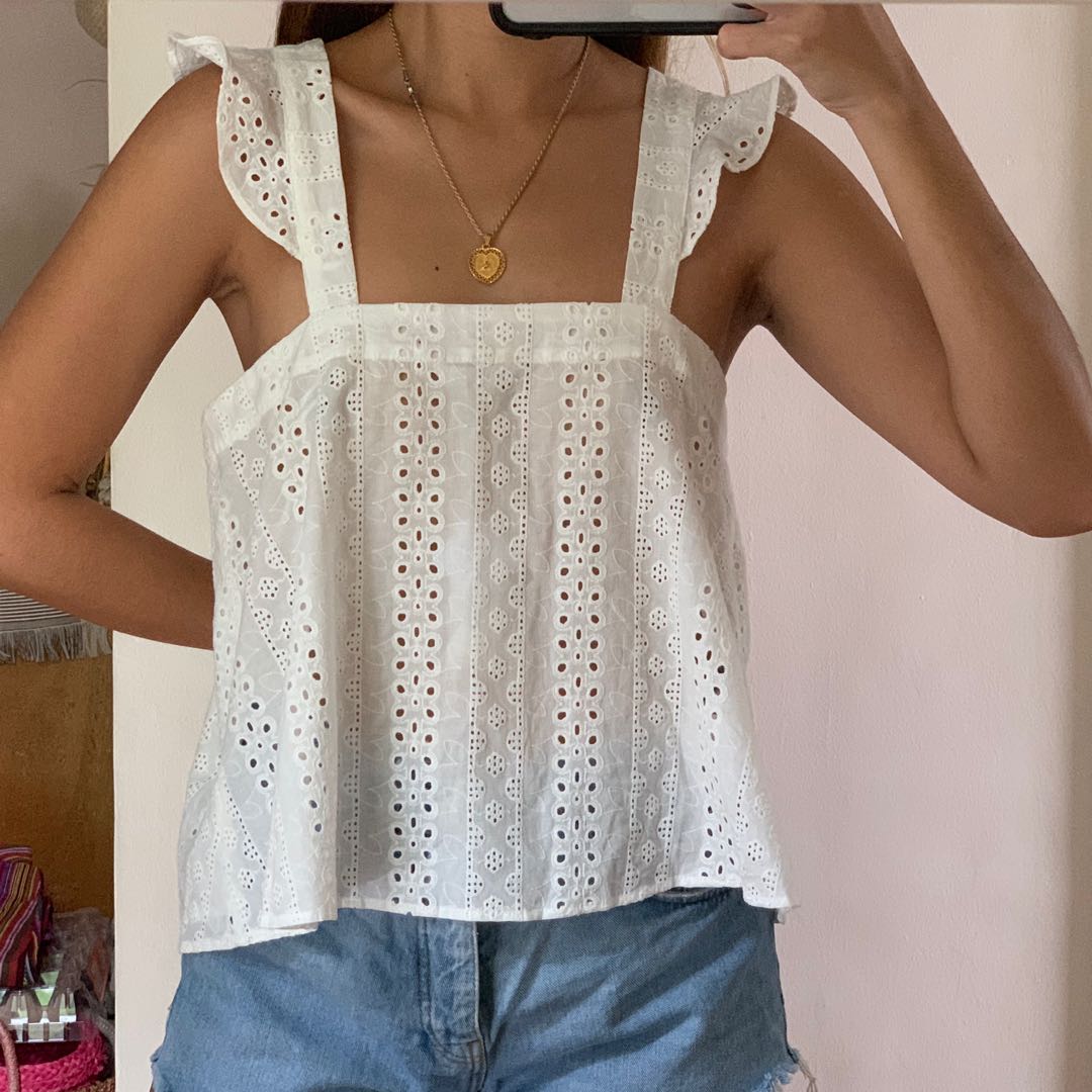 River Island White Eyelet Tank Top, Women's Fashion, Tops, Others Tops ...