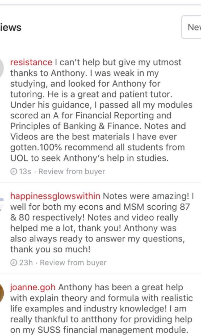 SIM UOL TOP FIRST CLASS NOTES (Category: Assessment Books) located in Singapore. Submitted by thefaithfulobsession (Listing ID 13768103, Image 2). Description: Many students Ace-ed their exams with us, click: 'https://uoltuition-sg.blogspot.com/p/anthonys-uol-notes.html' 'https://uoltuition-sg.blogspot.com/p/anthonys-uol-tuition-testimonials.html' to see their testimonials. 🥇🏆🏅🎖 SIM UOL BEST NOTES 👍Kindly swipe the photos for testimonials. ⭐