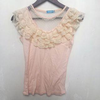 Pink ruffled lace top