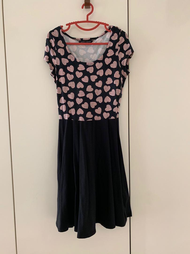 Dorothy Perkins Black and Pink Heart Print Fit and Flare Dress