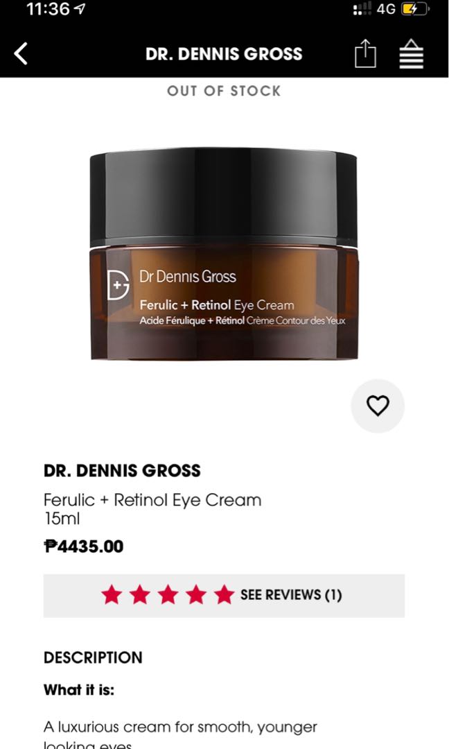 Dr Dennis Gross S Ferulic Retinol Eye Cream 15ml Health Beauty Skin Bath Body On Carousell