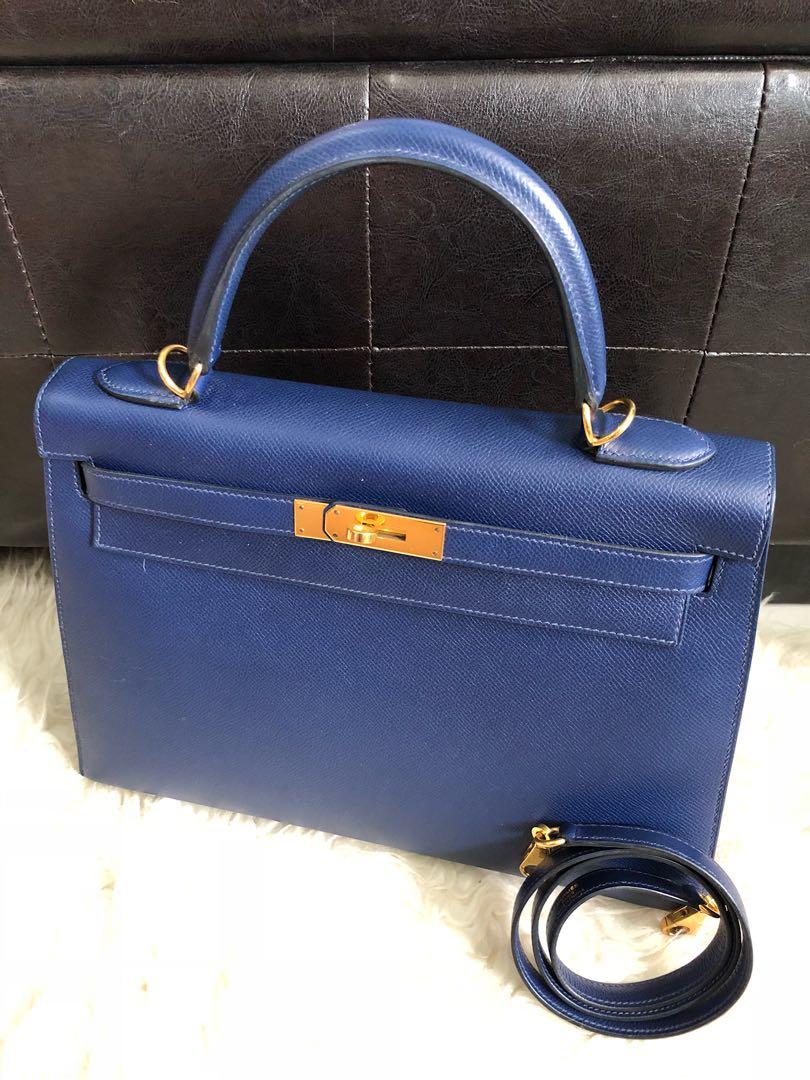Hermès Kelly 32 Bleu Saphir Sellier Epsom Gold Hardware GHW — The