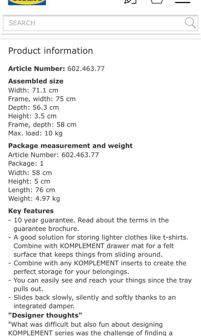 Ikea Wardrobe Pull Out Shelf (Komplement), 傢俬＆家居, 傢俬, 書櫃、櫃子及架 Carousell