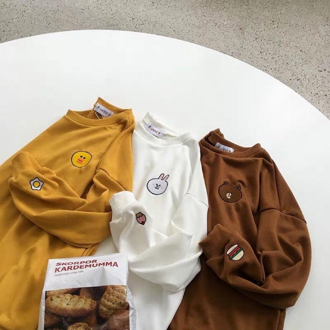 oversized line friends embroidered sally mustard yellow pullover sweater Women s Fashion Tops Other Tops on Carousell