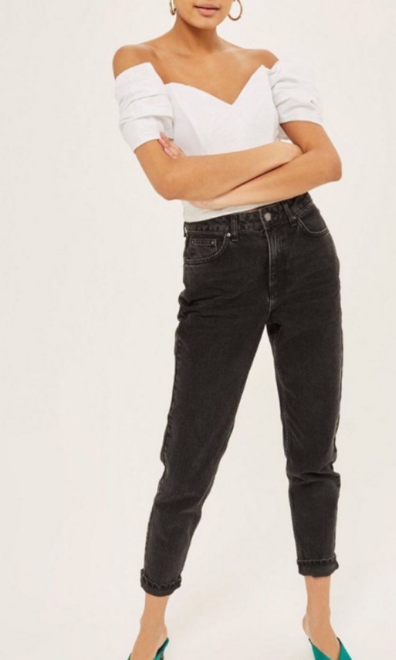 Topshop mom jeans in black and blue 