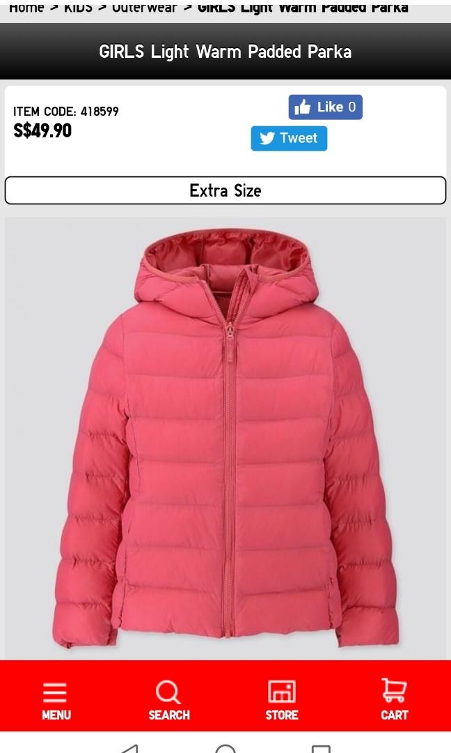 Girls light warm padded parka top