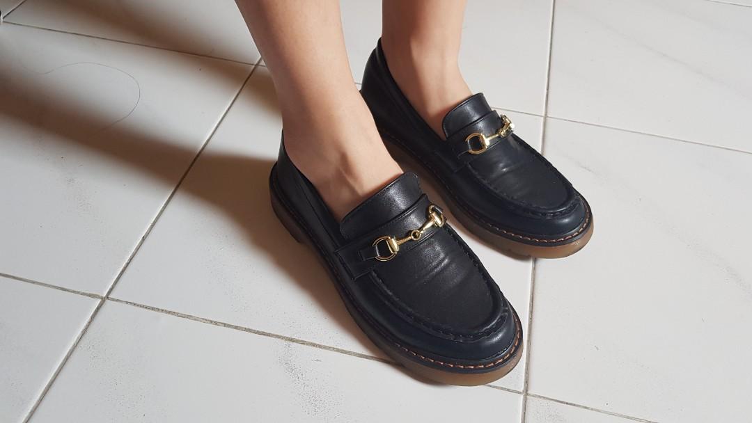 black low heel loafers