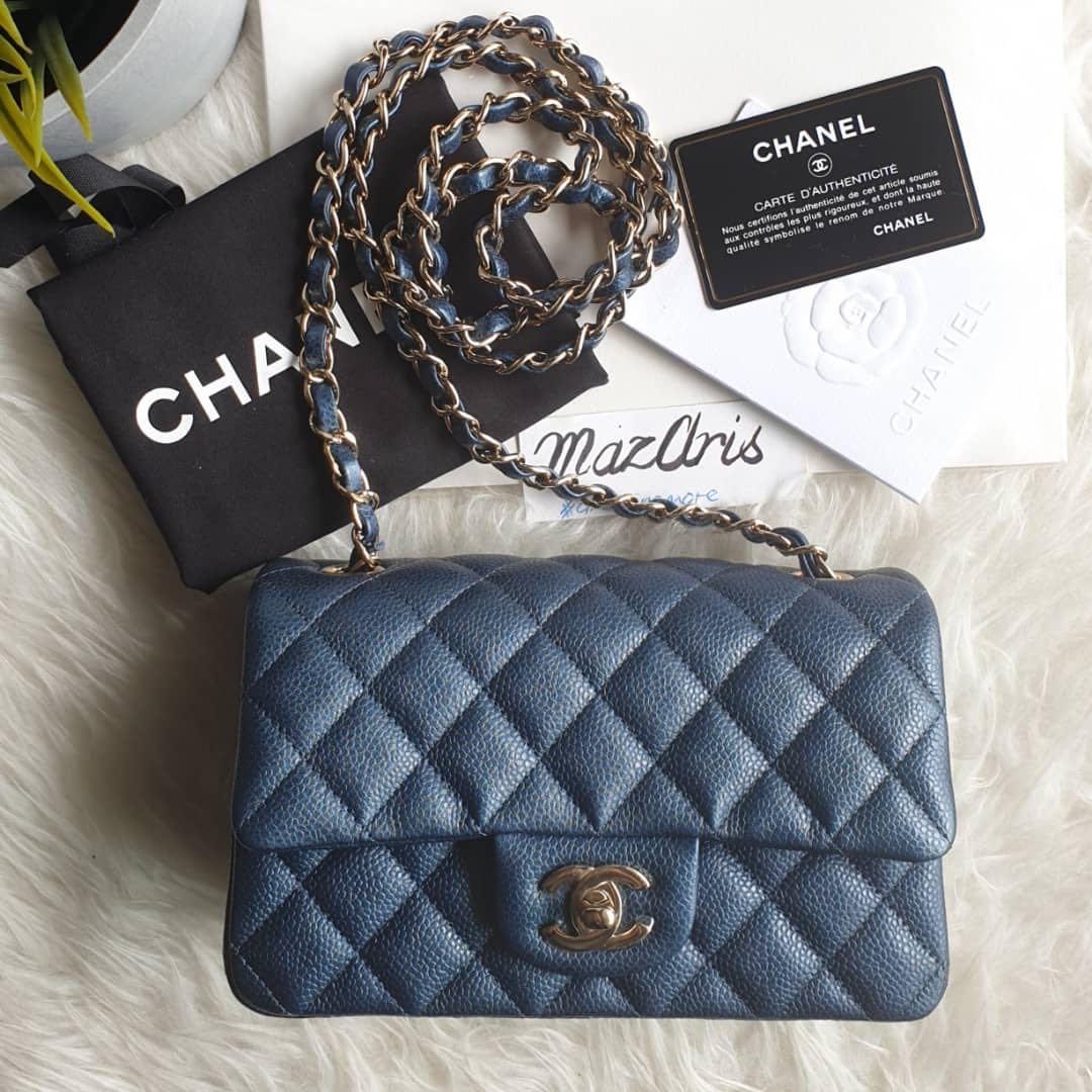 💙 Rare and limited Chanel 18S Mini rectangular in Iridescent Navy Blue  Caviar!