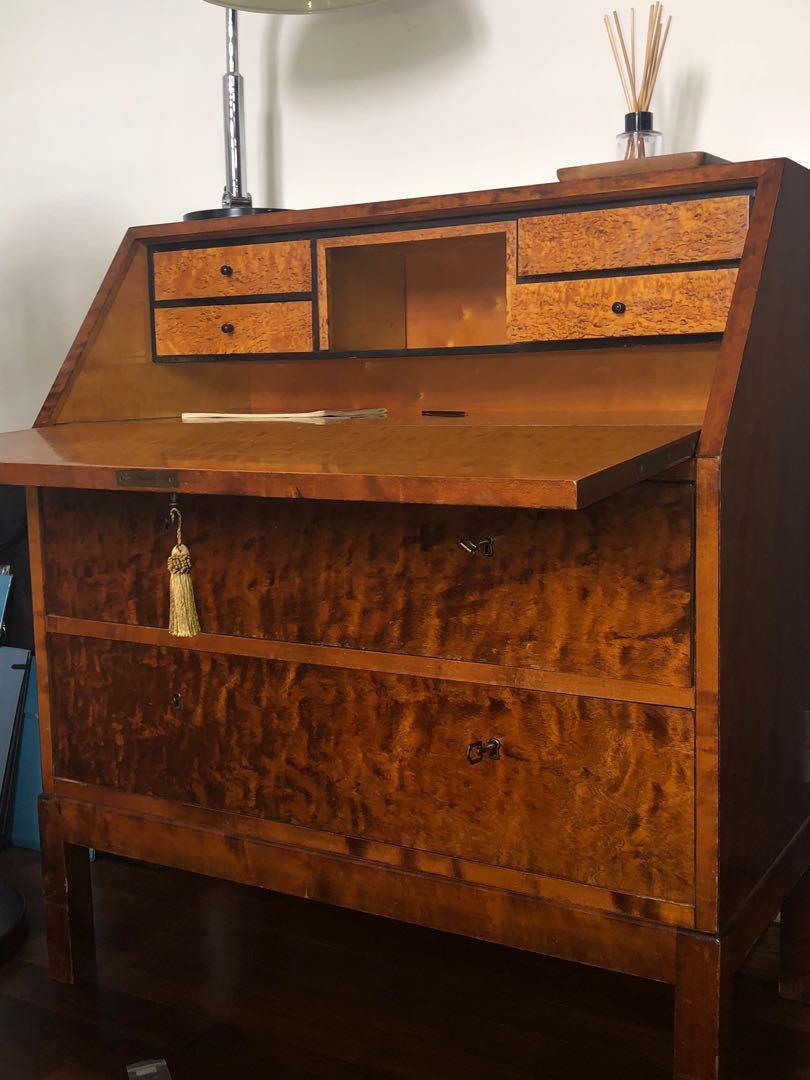 Antique Swedish Desk Secretary Furniture Shelves Drawers On
