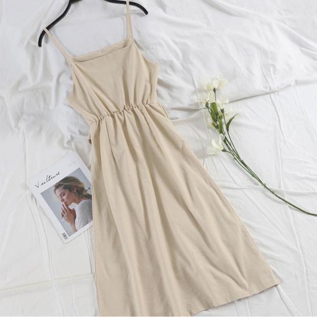 Apricot Linen Midi Dress, Women's Fashion, Dresses & Sets, Dresses on