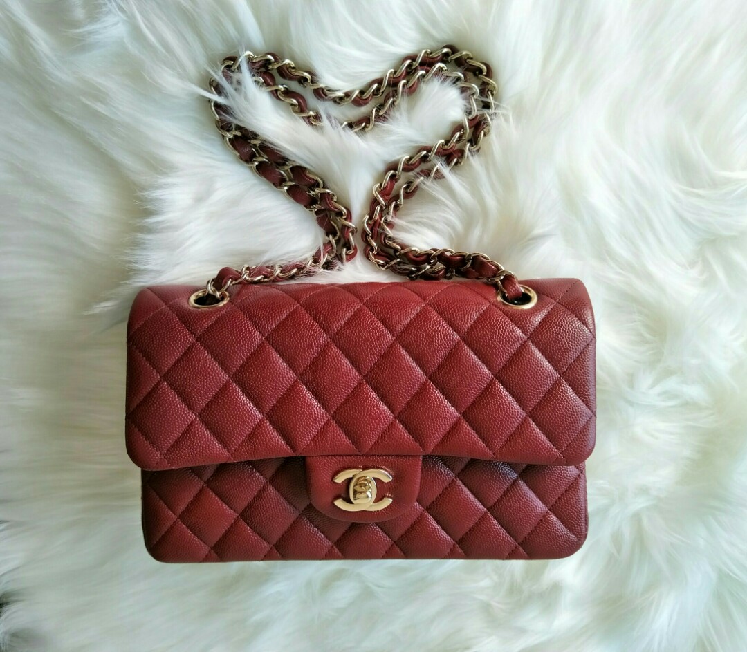 Chanel Classic Small Double Flap 19S Iridescent Light Beige Quilted Caviar  with light gold hardware