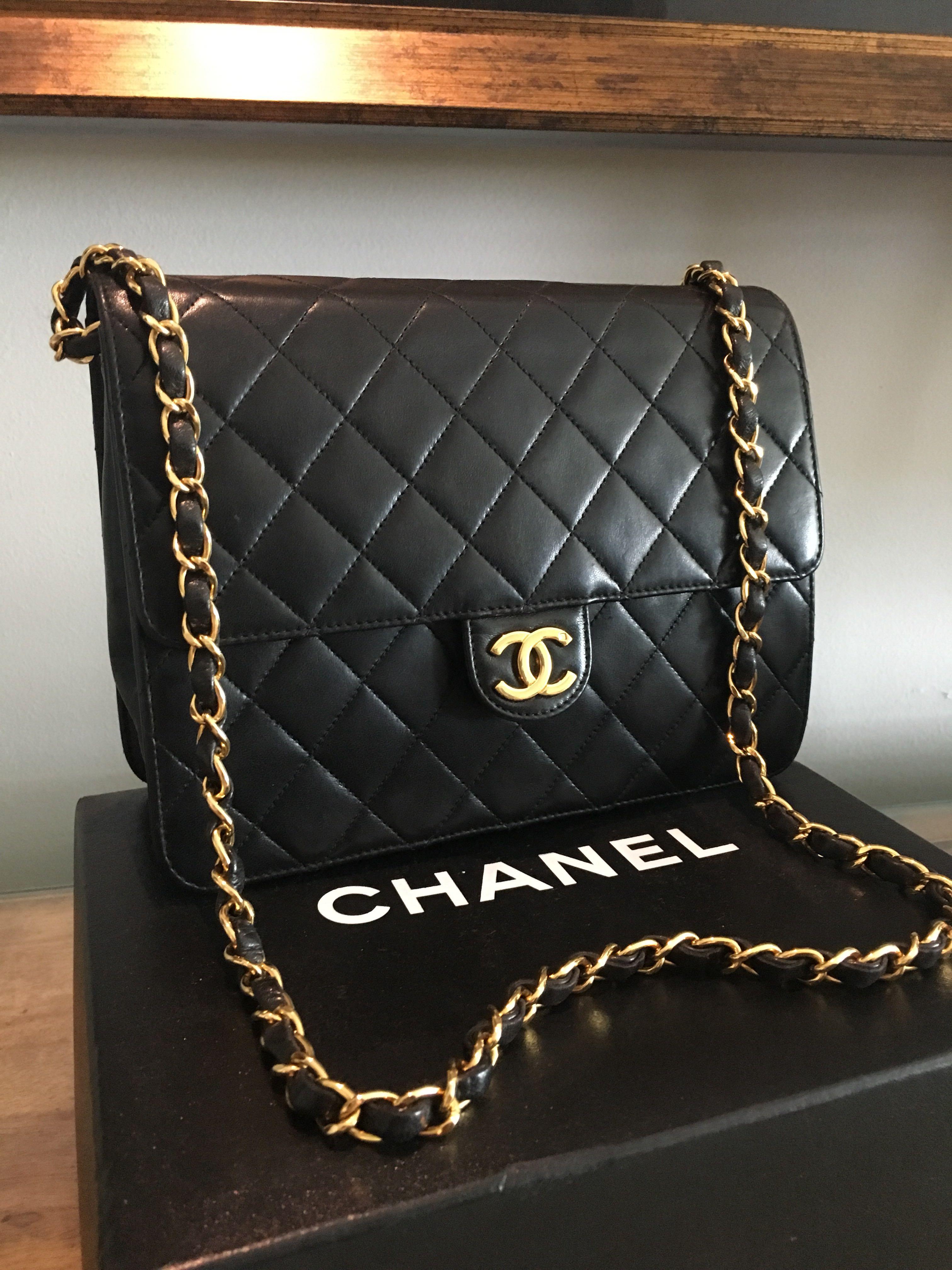 Chanel Vintage Lambskin push lock 22cm, Luxury, Bags & Wallets on 