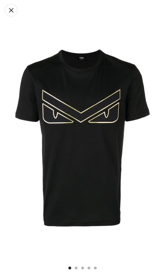 FENDI Eyes Black T-shirt with Gold logo, Luxury, Apparel on Carousell