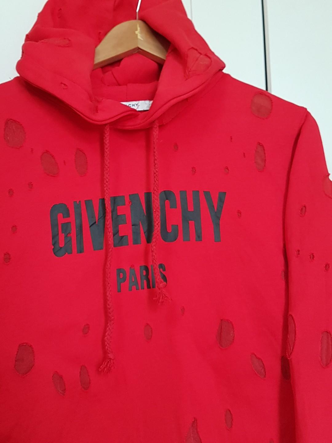 Givenchy red distressed hoodie best sale