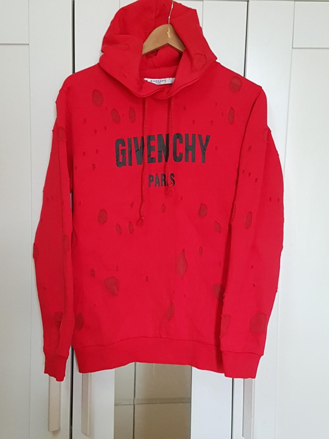 Givenchy Red Distressed Hoodie, Men's Fashion, Tops & Sets, Tshirts & Polo  Shirts on Carousell