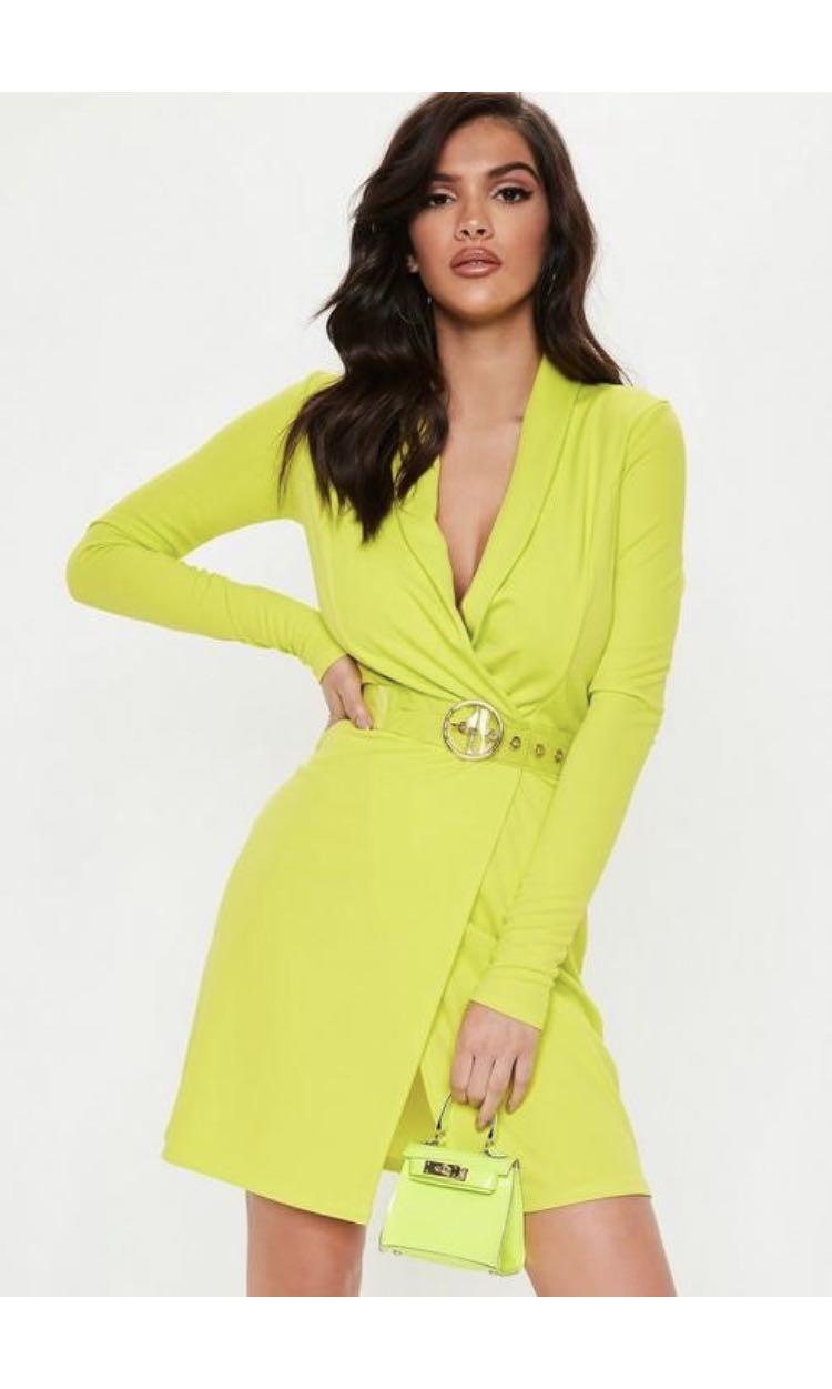 Missguided double breasted sequin blazer mini dress in green cheap