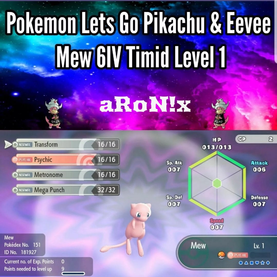 Non Shiny Mew 6iv Lvl1 Pokemon Lets Go Pikachu And Eevee Video Gaming Video Games On Carousell