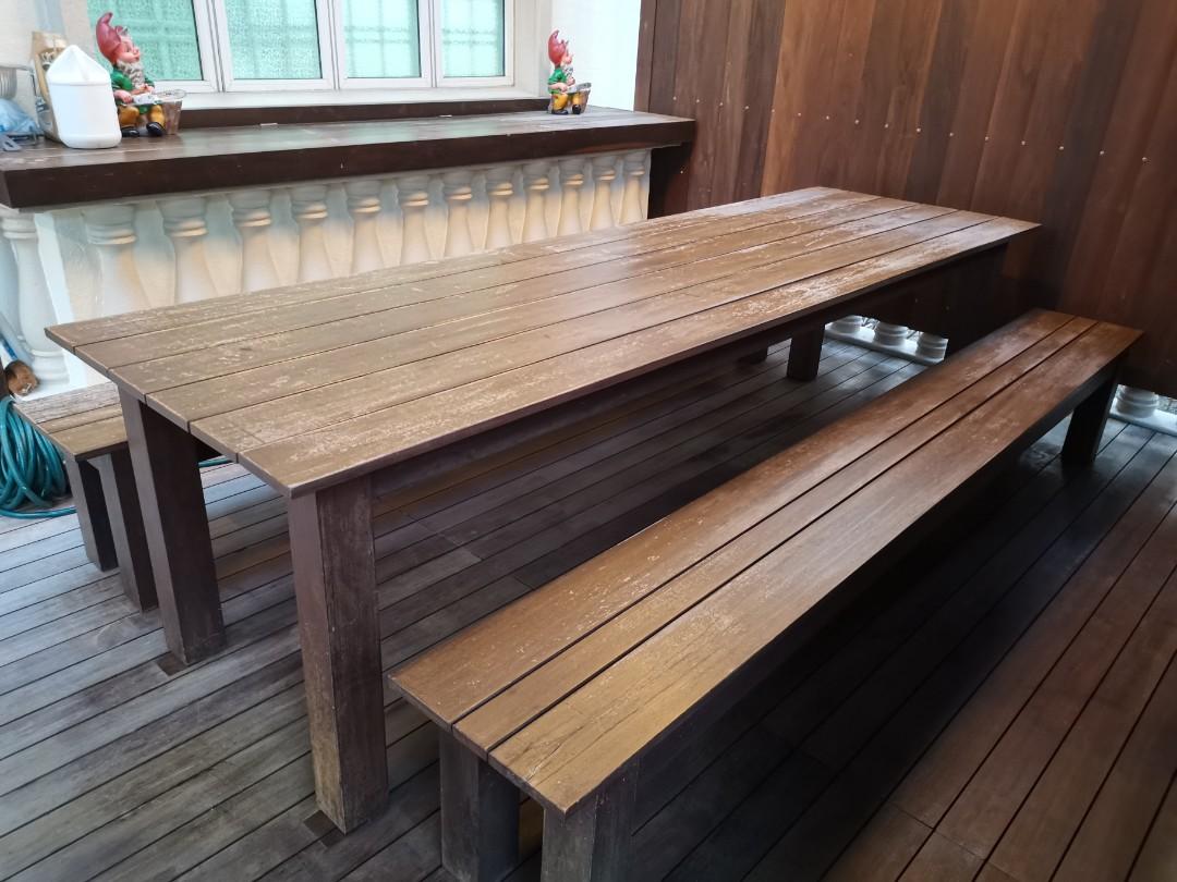 Outdoor Indoor Solid Chengai Wood Table With Bench Sets Furniture