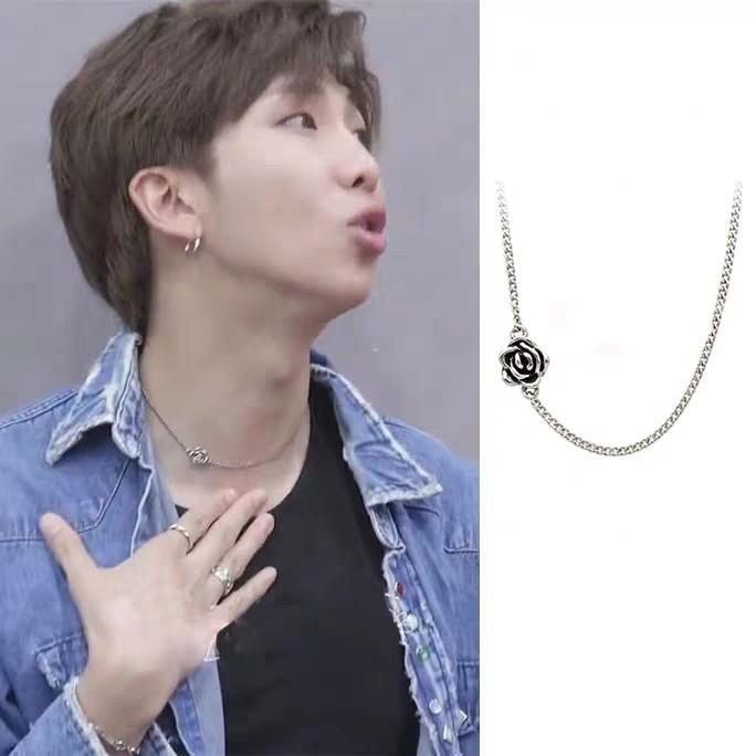 Silver Rose necklace RM of BTS wore, Hobbies & Toys, Memorabilia 