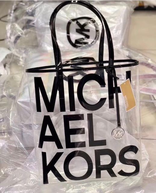 the michael large graphic logo print clear tote bag