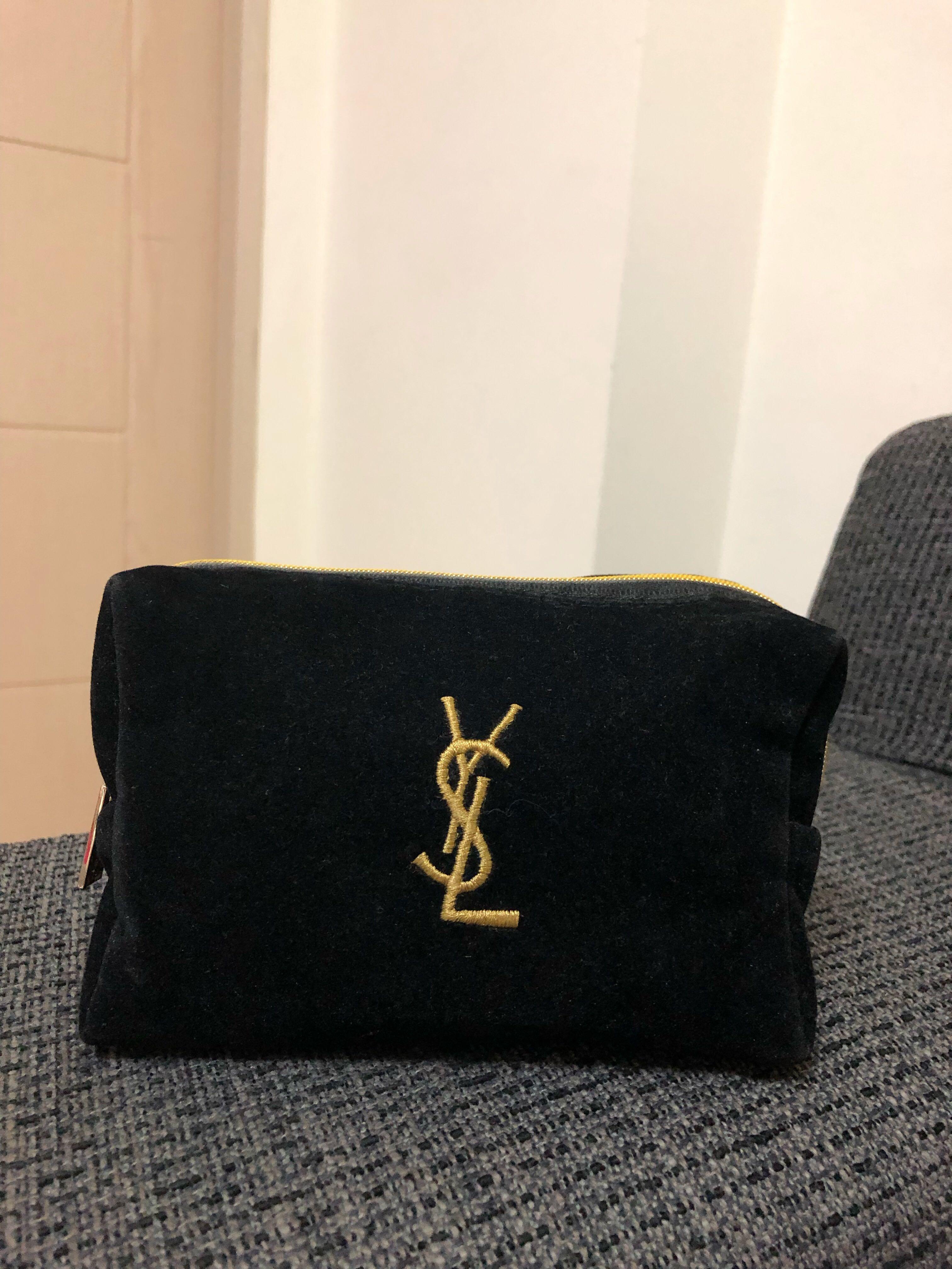 Ysl 深藍色絨布化妝包 名牌精品 精品包包在旋轉拍賣