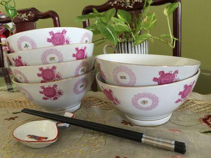 中国醴陵 ，四季豐收 Vintage medium size 6” old stock New bowls