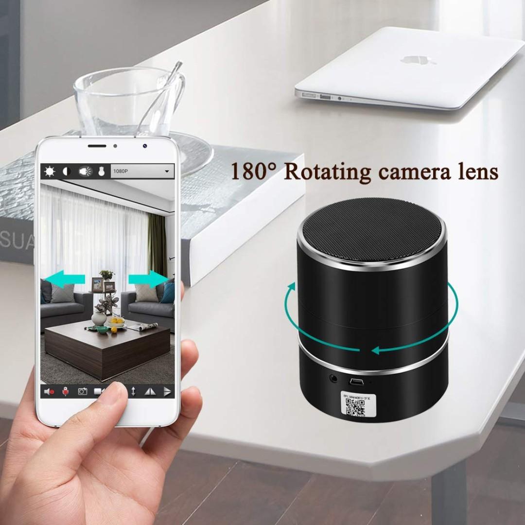 Wifi hidden camera bluetooth speaker 1080p spy camera with outlet 180 rotate lens and motion detection