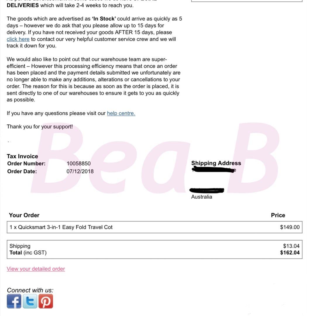 quicksmart travel cot