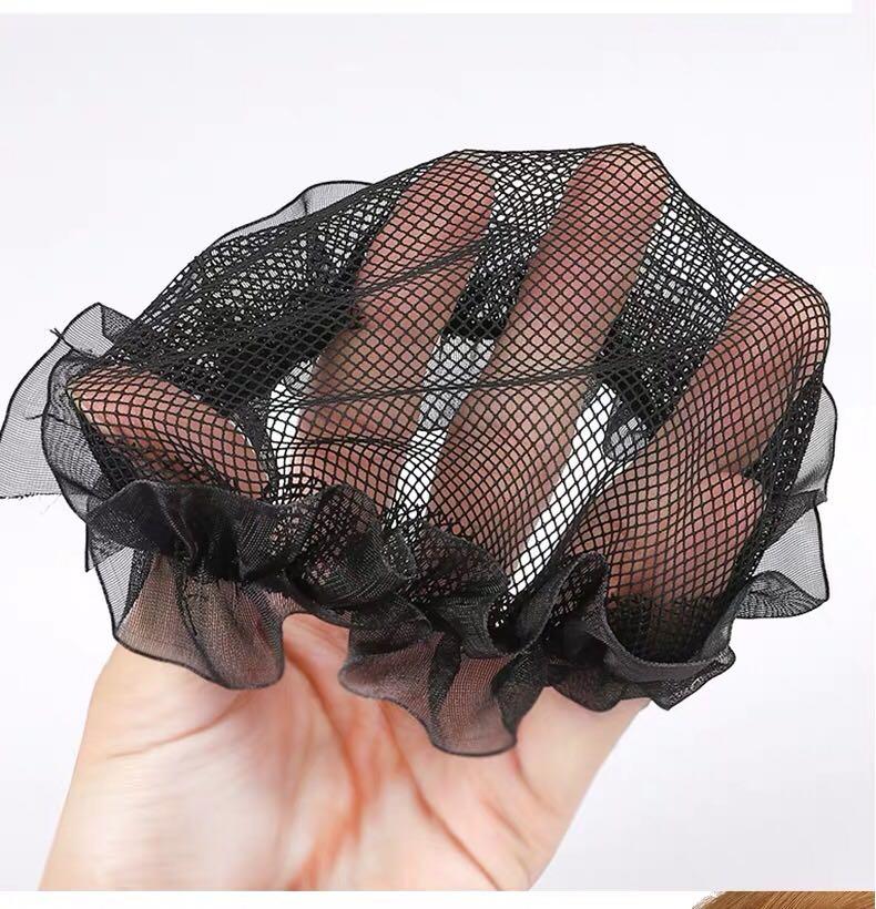 3pcs Black Hair Nets Reusable Flower Edge Elastic Band Bun Cover