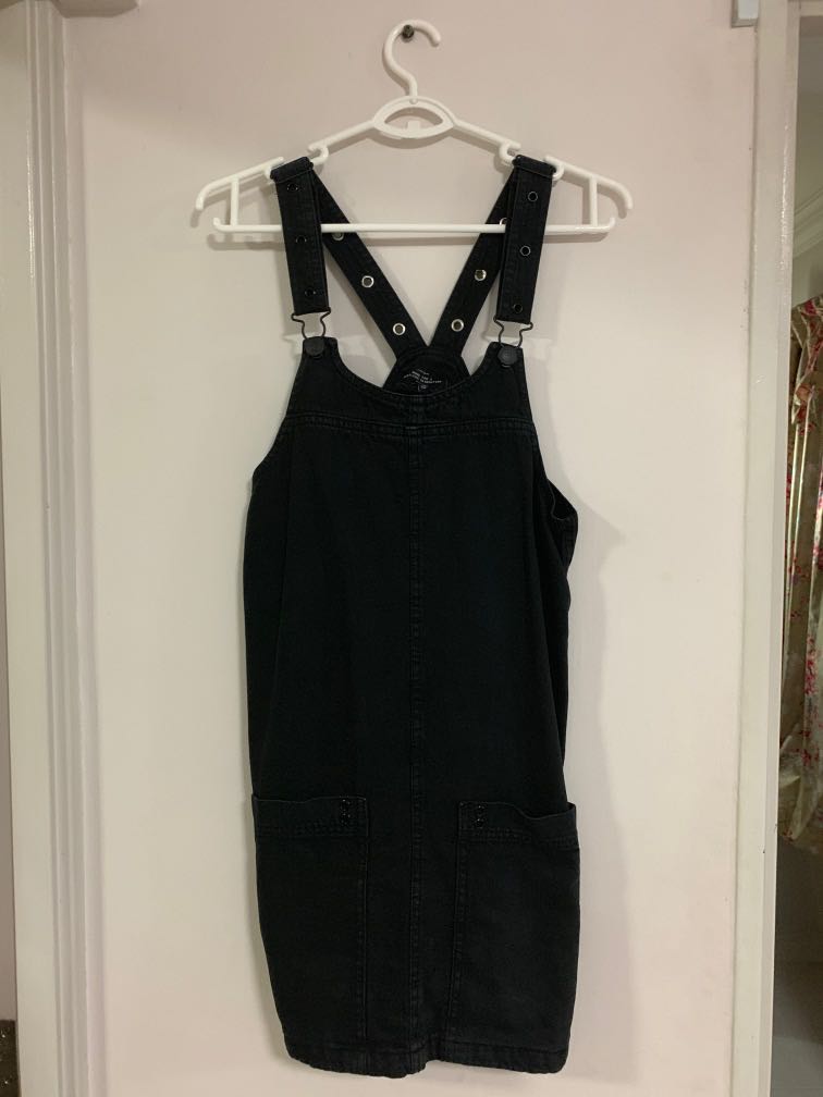 black denim dress overalls