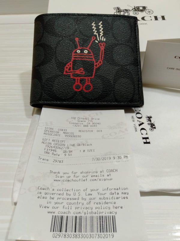 BNIB 100 Authentic Coach Robot C Logo Leather Men Wallet