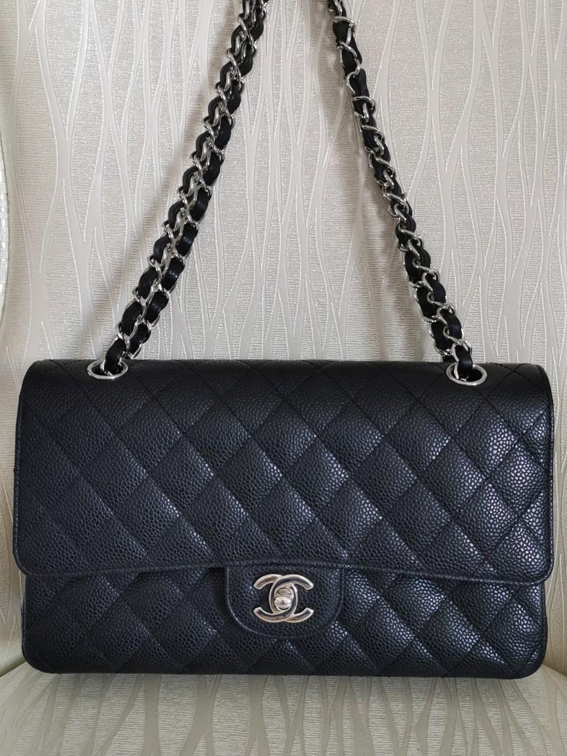 Chanel Black Caviar Medium M/L Classic Flap Bag in SHW, Luxury