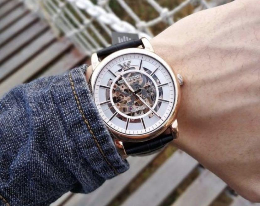 Emporio Armani Automatic Silver Skeleton Dial Watch AR60007 Men s