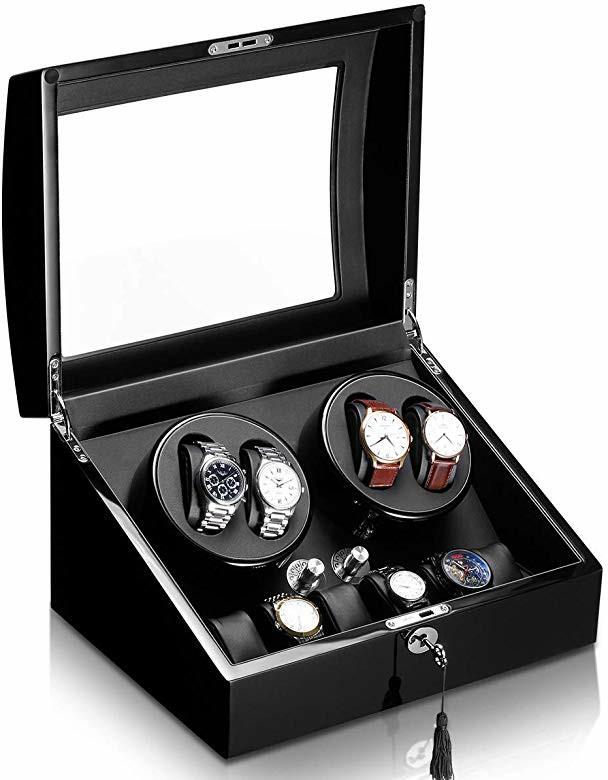Excelvan Automatic Watch Winder Box for 4 Watches with Display Box Storage Case Leather Pillows