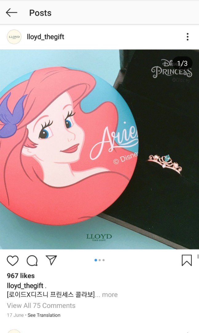Lloyd Disney Princess Ariel Ring Women s Fashion Jewelry Organisers Precious Stones on Carousell