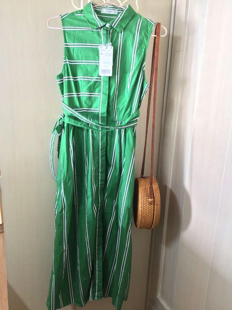 mango green stripe dress Mayoral Chevron Pattern Chiffon Dress in Pine